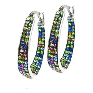 STERLING INSIDE/OUTSIDE MULTICOLOR HOOP EARRINGS ONE AND A HALF INCH
